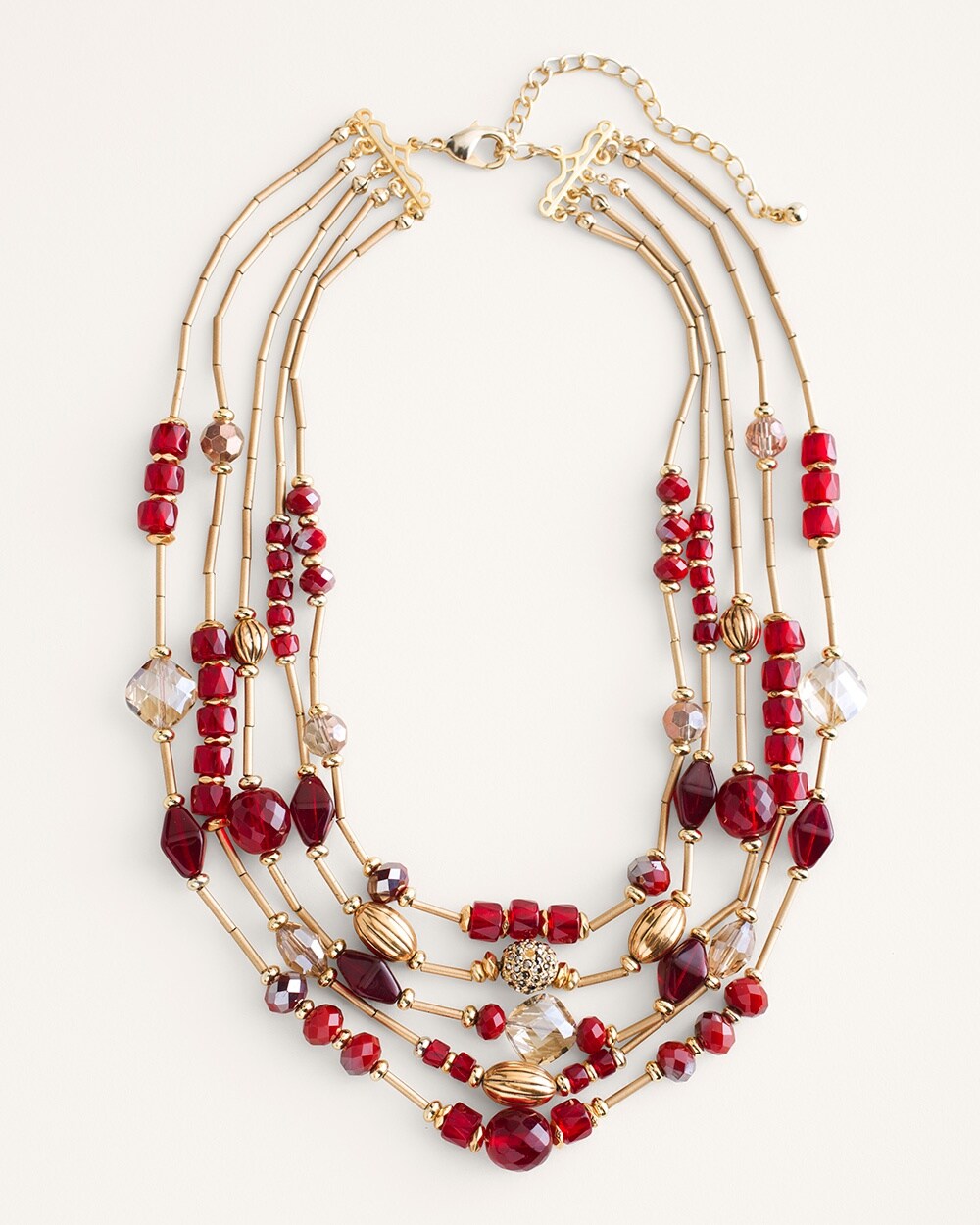 Short Red Multi-Strand Necklace