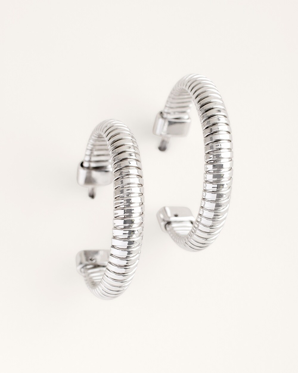 Textured Silvertone Hoop Earrings