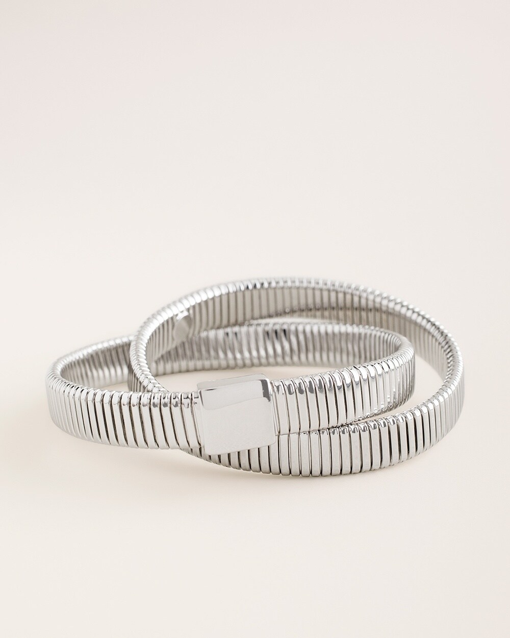 Textured Silvertone Twist Stretch Bracelet