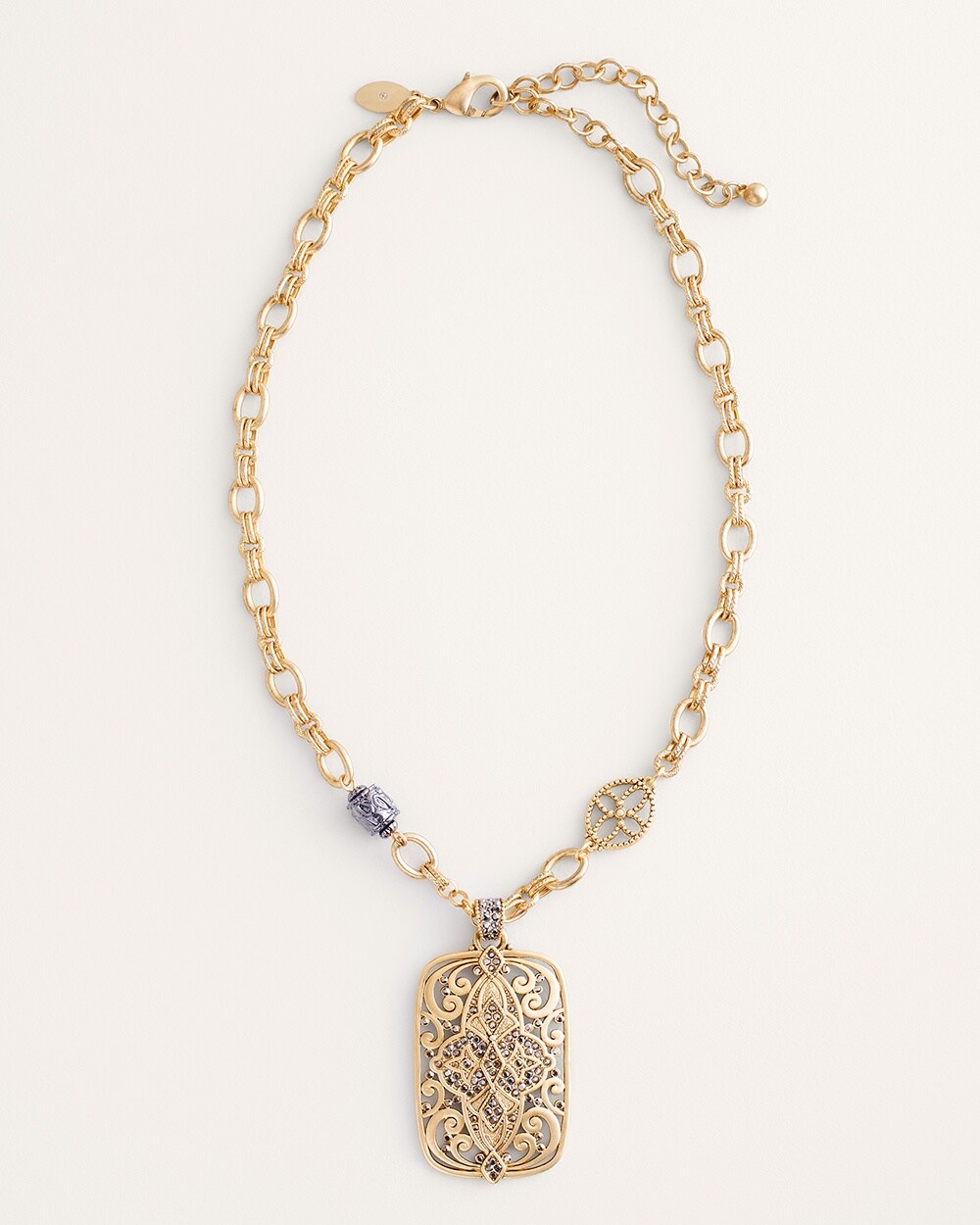 Short Ornate Goldtone Pendant Necklace