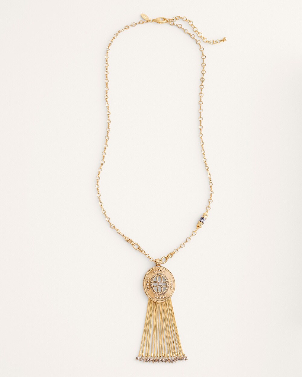 Long Ornate Goldtone Tassel-Pendant Necklace