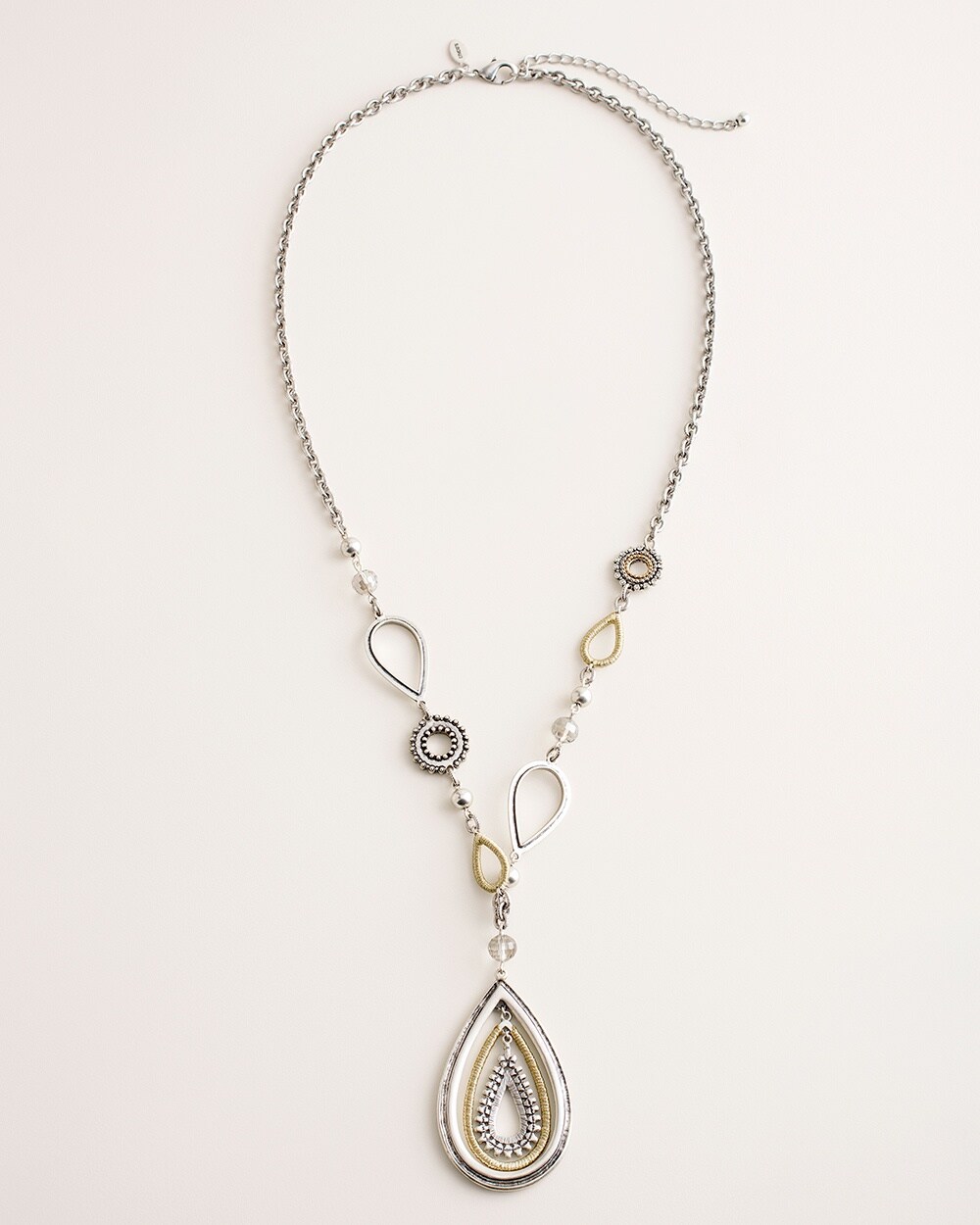 Long Shimmery Mixed-Metal Pendant Necklace