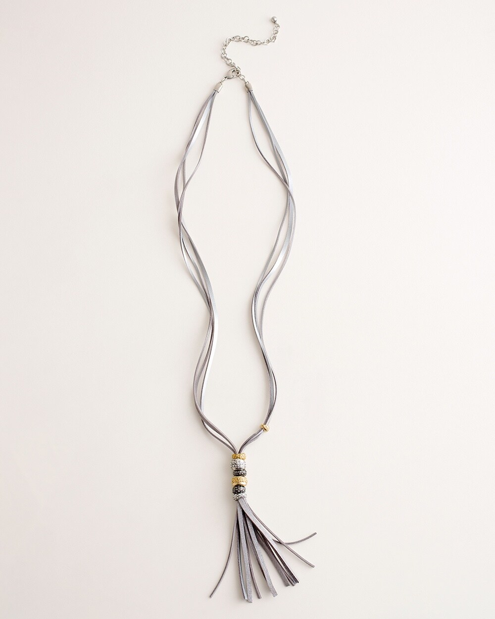 Long Neutral Glisten Tassel Necklace