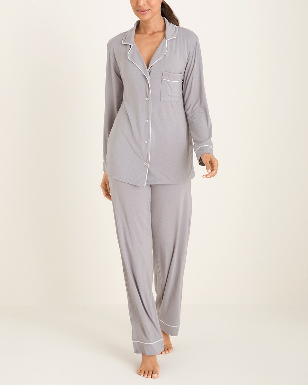 Luxe Milk Jersey Piped Pajama Set - Chico's