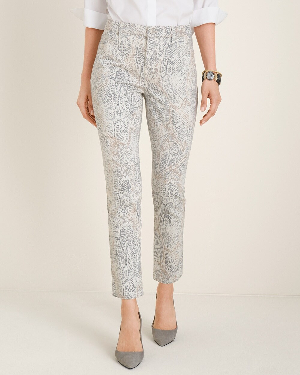 So Slimming Python-Print Girlfriend Ankle Jeans