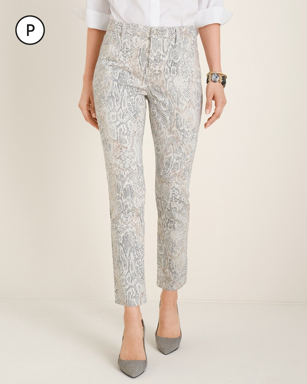 So Slimming Petite Python-Print Girlfriend Ankle Jeans
