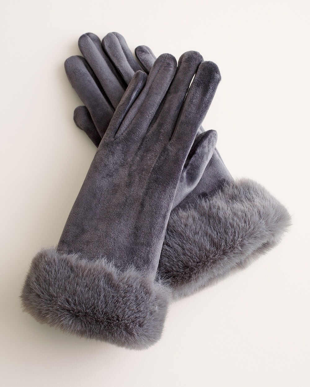 Velour Faux-Fur Trim Gloves