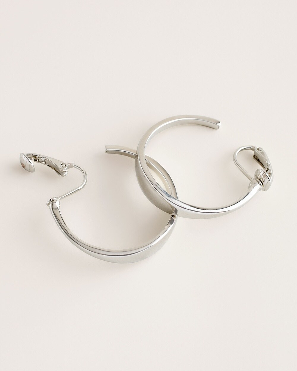 Shimmery Silvertone Clip-On Hoop Earrings