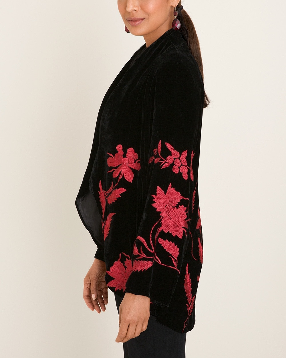 Travelers Collection Velvet Red and Black Floral Jacket