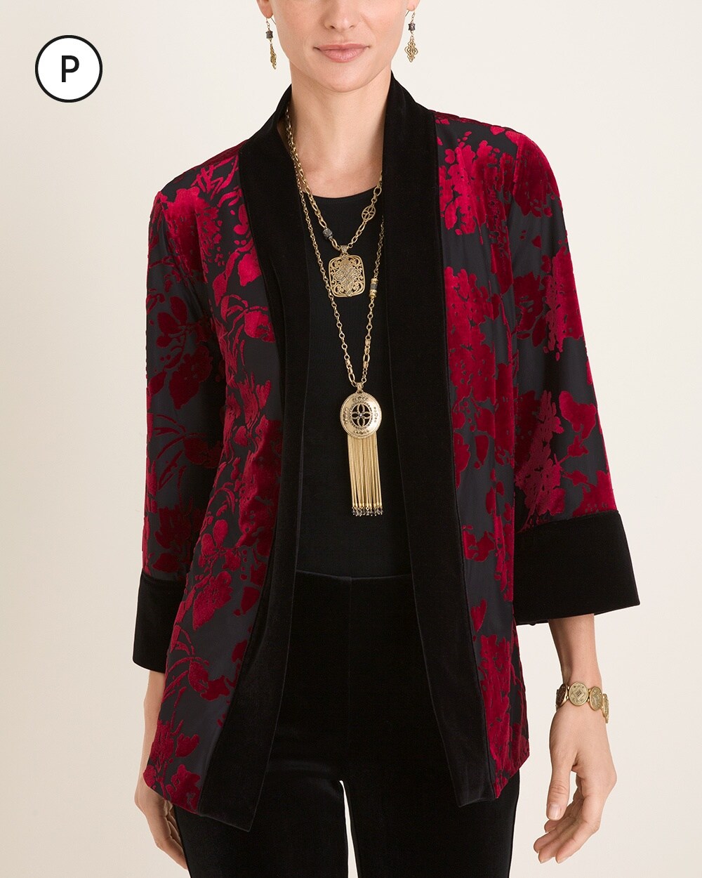 Travelers Collection Petite Reversible Black to Red Velvet Jacket
