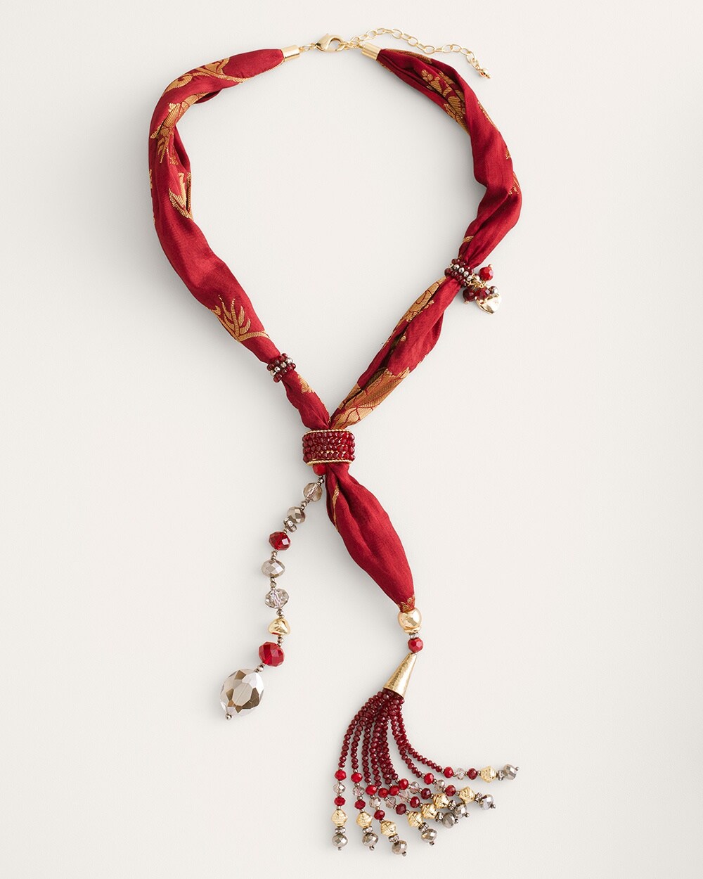 Red Shimmer Scarf Necklace