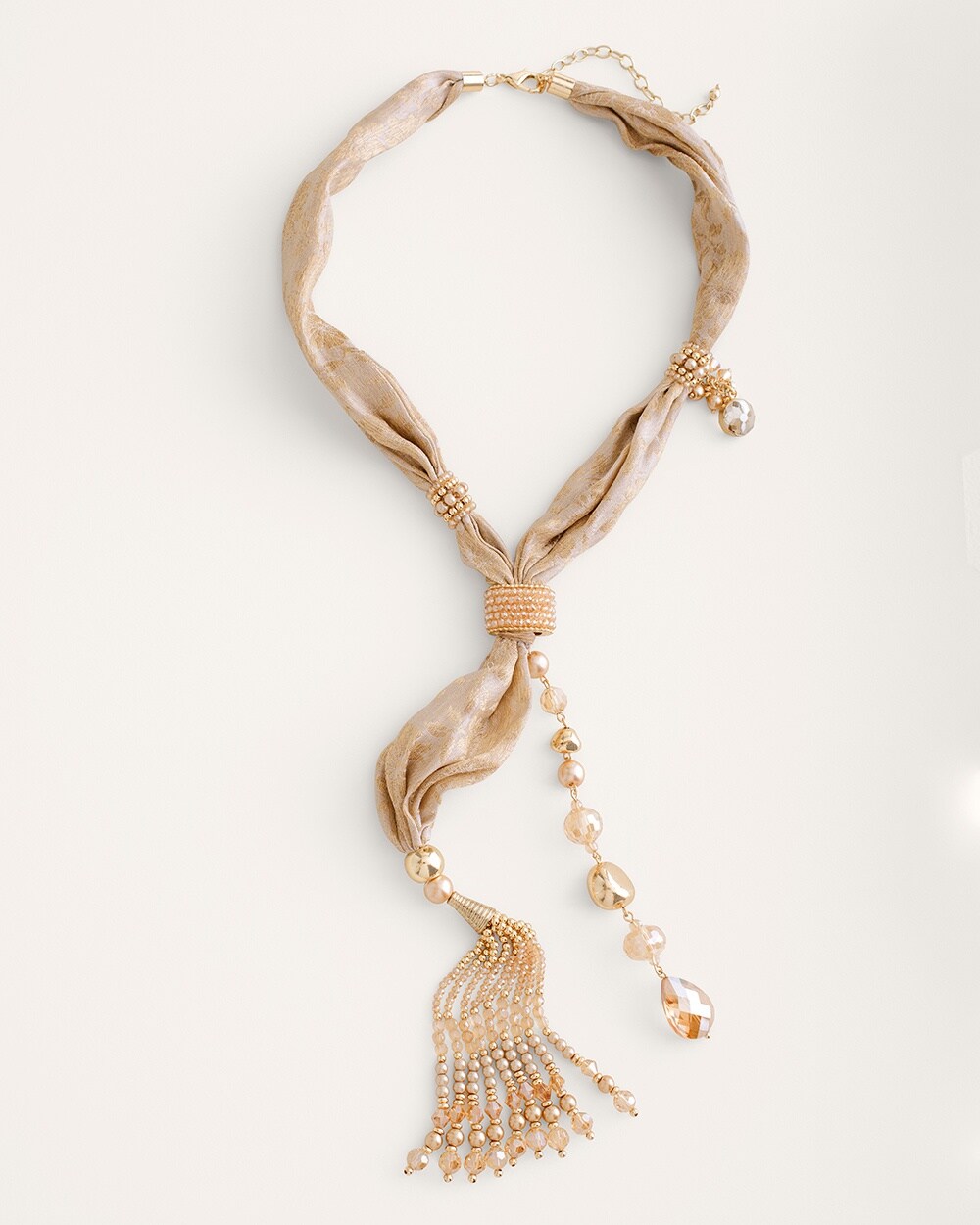 Neutral Shimmer Scarf Necklace