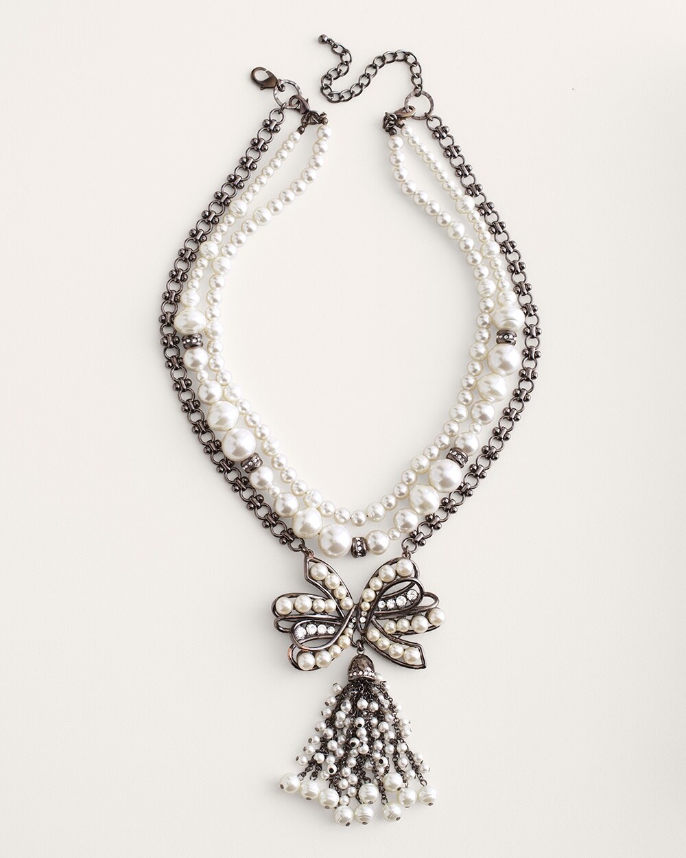 Convertible Faux-Pearl Bow Necklace
