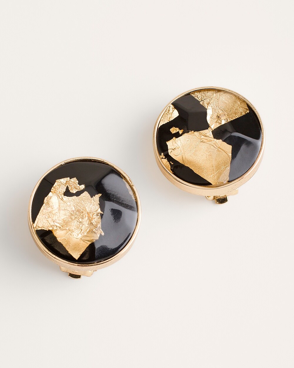 Black and Goldtone Stud Clip-On Earrings