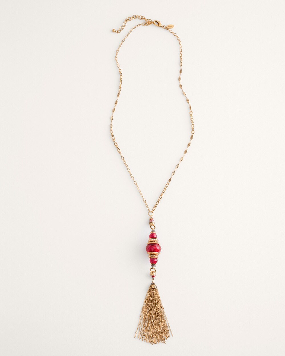Red Textured Tassel Pendant Necklace