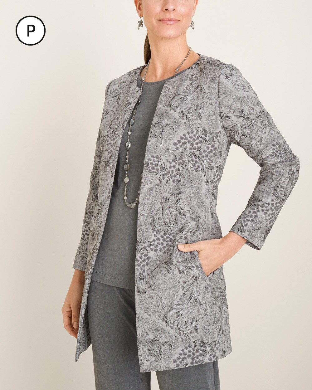Travelers Collection Petite Gray Printed Jacket