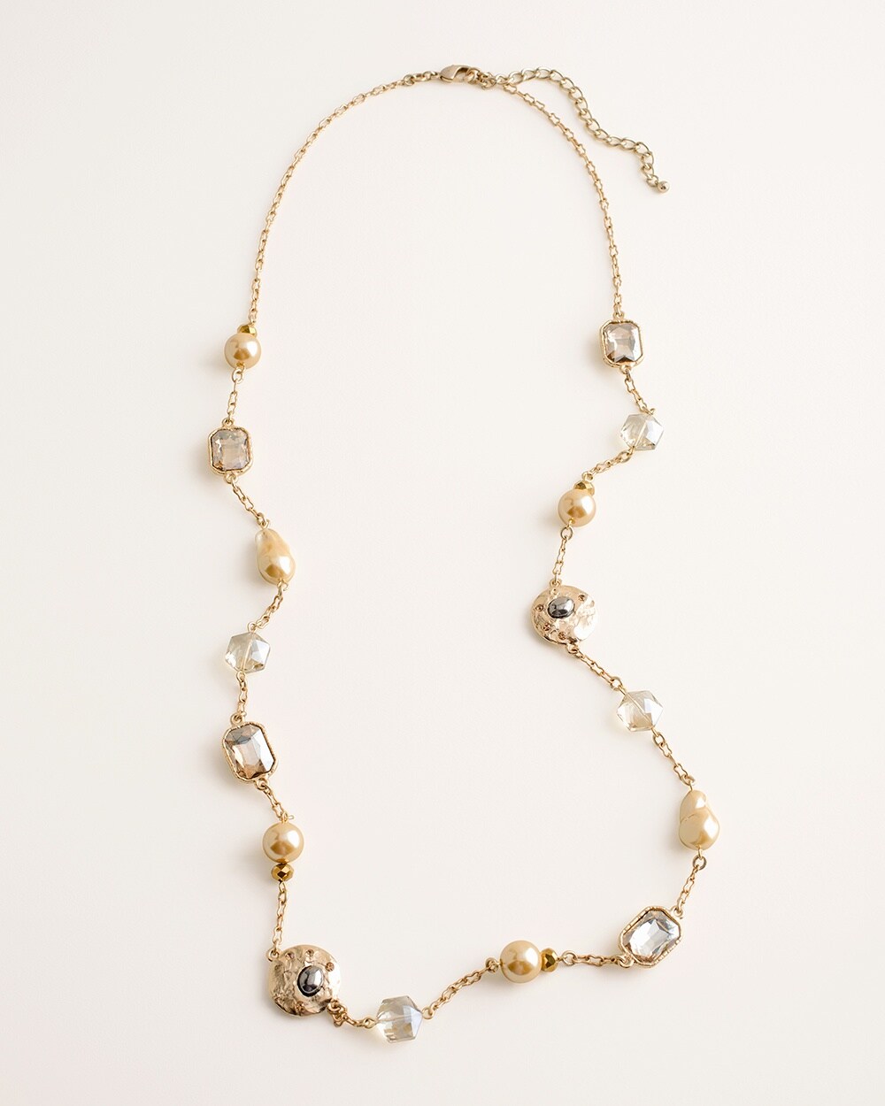 Long Warm-Toned Simulated Stone Single-Strand Necklace