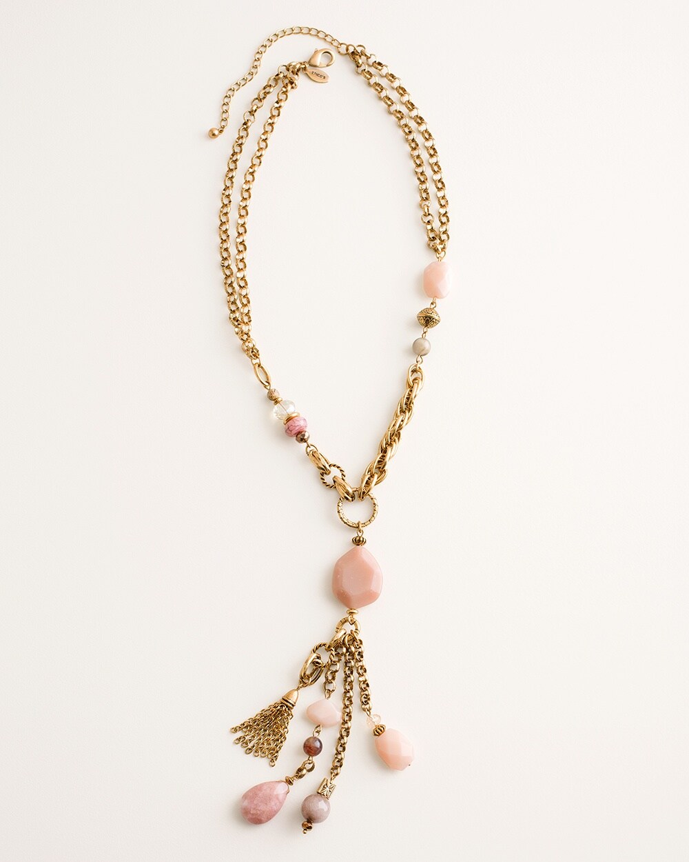 Rose-Hued Tassel Charm Necklace