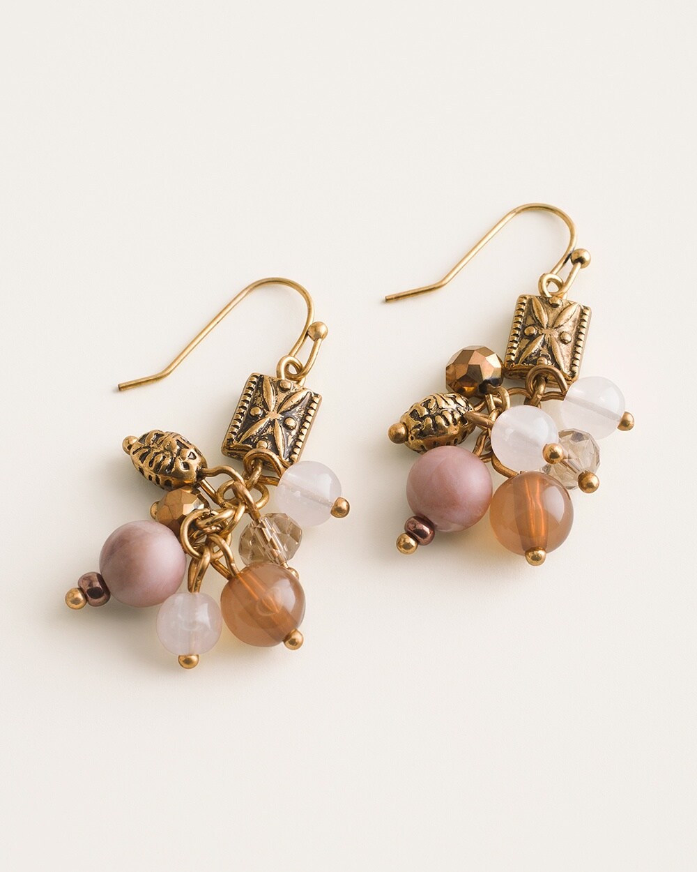 Rose-Hued Beaded Cluster Earrings