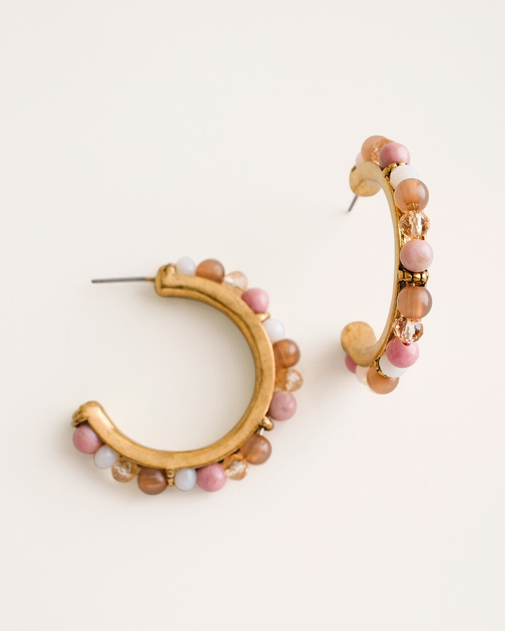 Rose-Hued Beaded Hoop Earrings