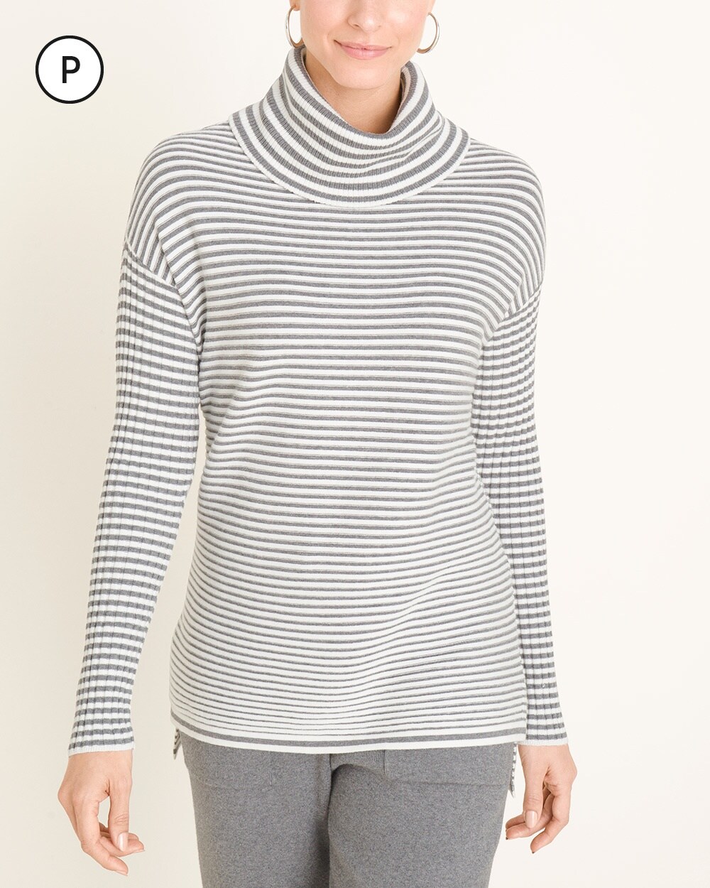 Zenergy Petite Striped Cotton-Cashmere Blend Cozy Ribbed Sweater