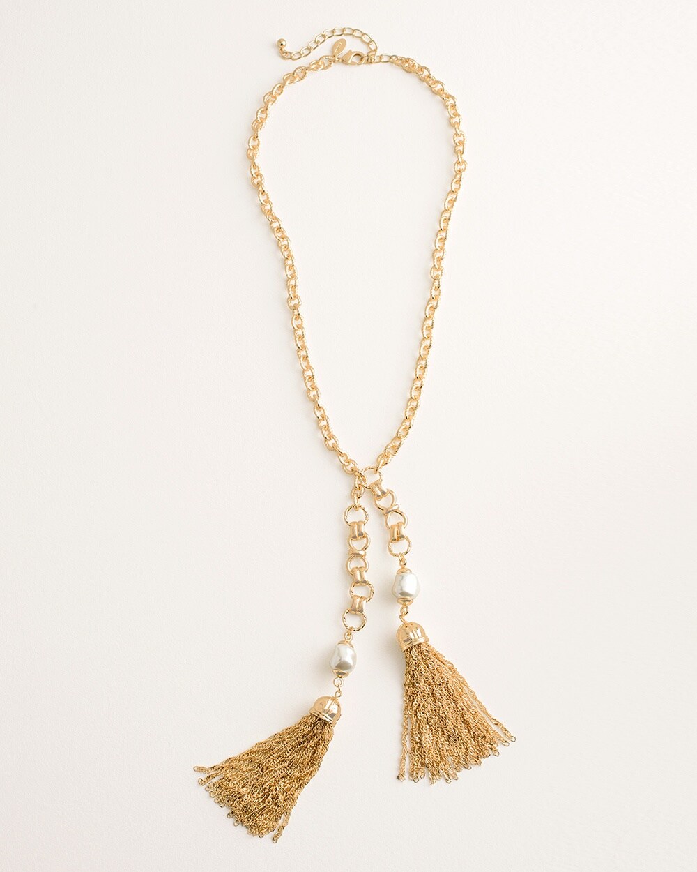 Faux-Pearl and Goldtone Tassel Necklace