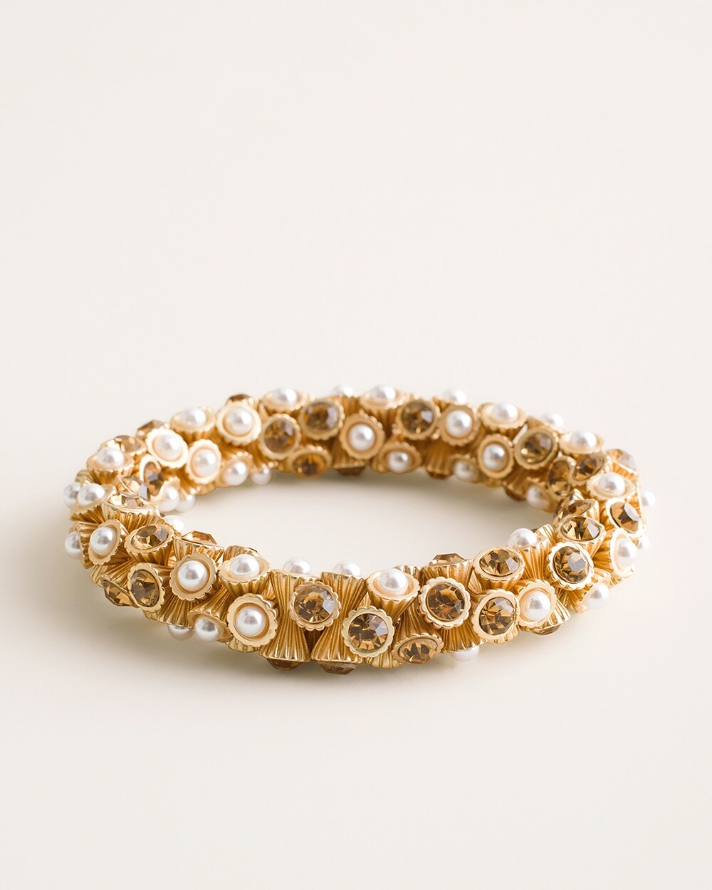 Faux-Pearl and Goldtone Stretch Bracelet