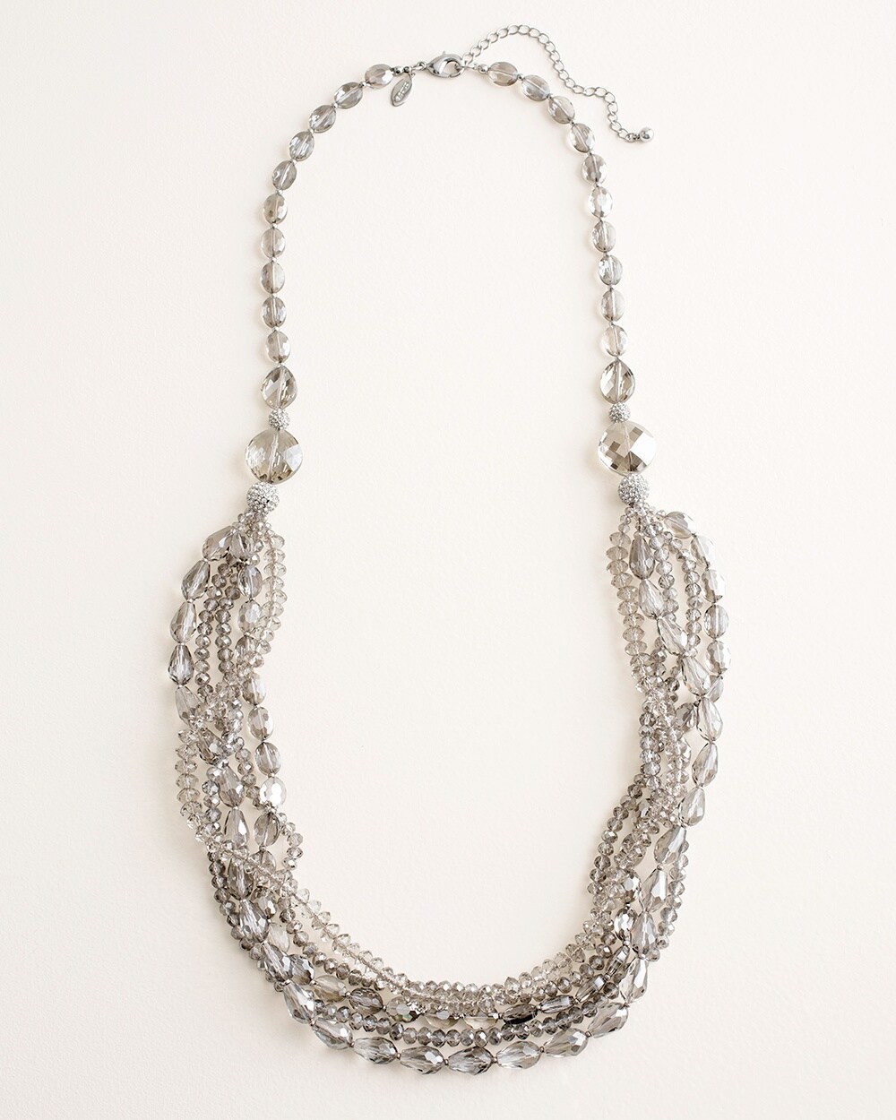 Long Gray Simulated Crystal Multi-Strand Necklace