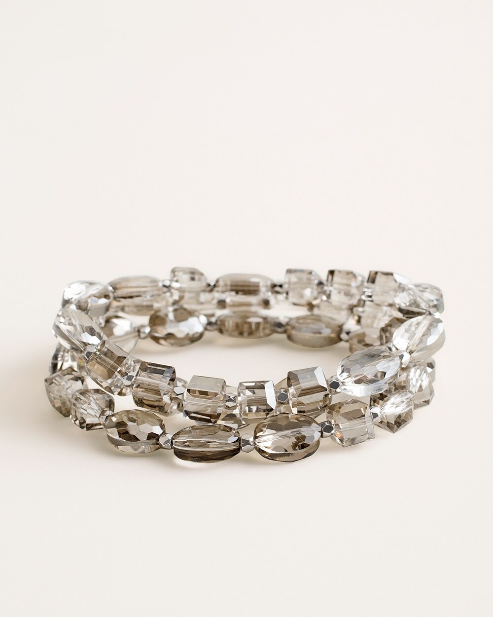Gray Simulated Crystal Triple-Strand Stretch Bracelet