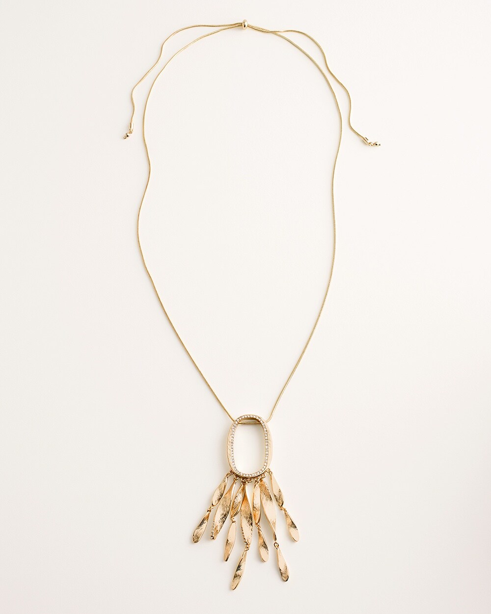 Long Goldtone Pave-Detail Pendant Necklace