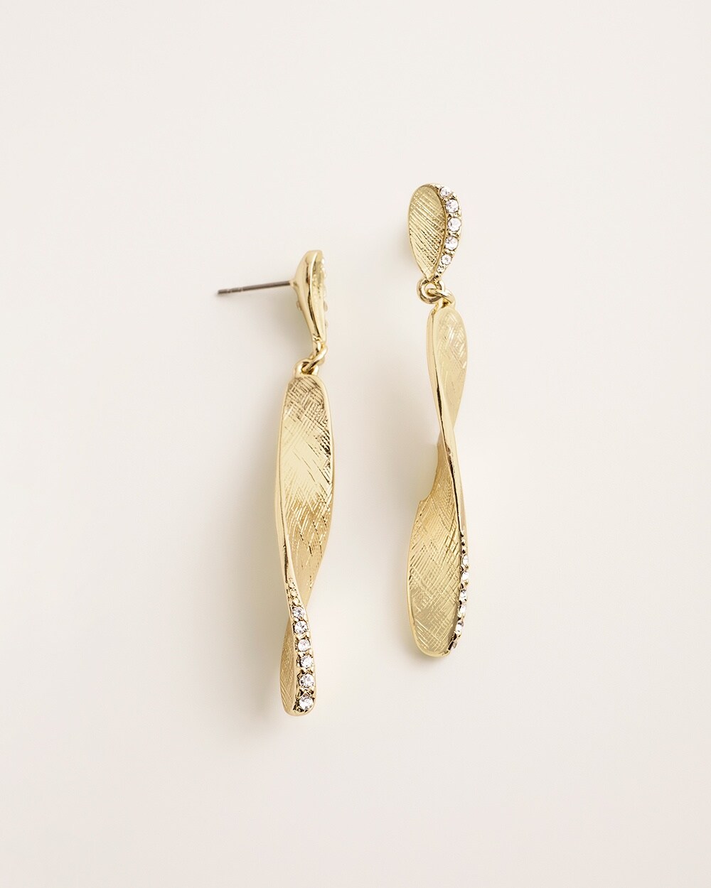 Goldtone Pave-Detail Linear Earrings