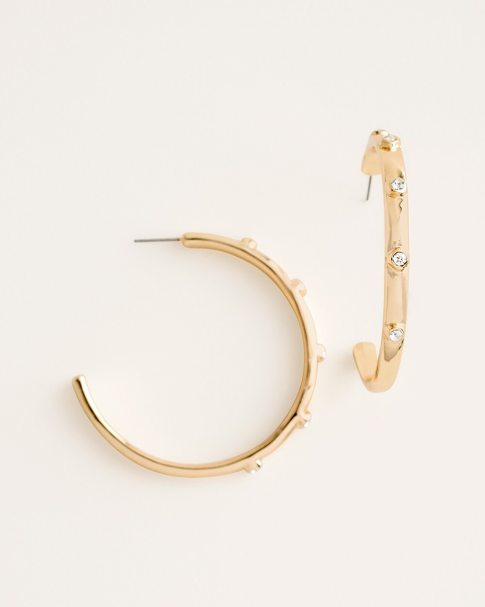 Goldtone Pave-Detail Hoop Earrings