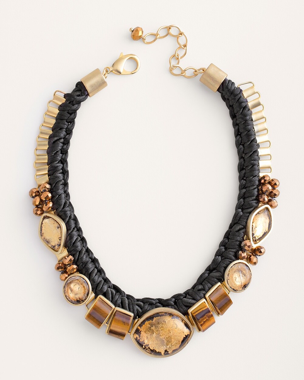 Short Black and Goldtone Bib Necklace
