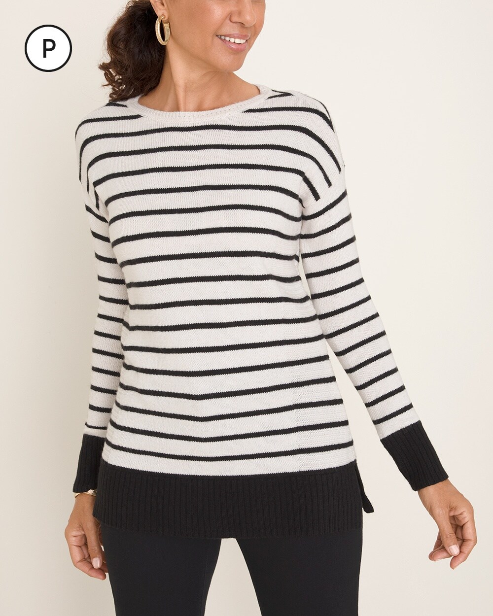 Petite Striped Rib-Detail Pullover Sweater