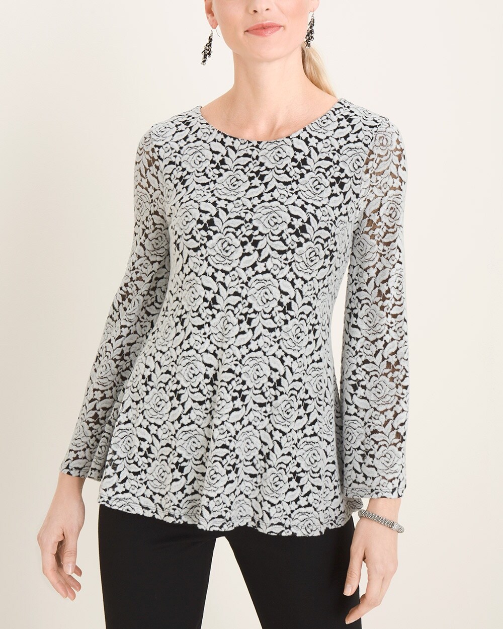 Black and White Floral Jacquard Top