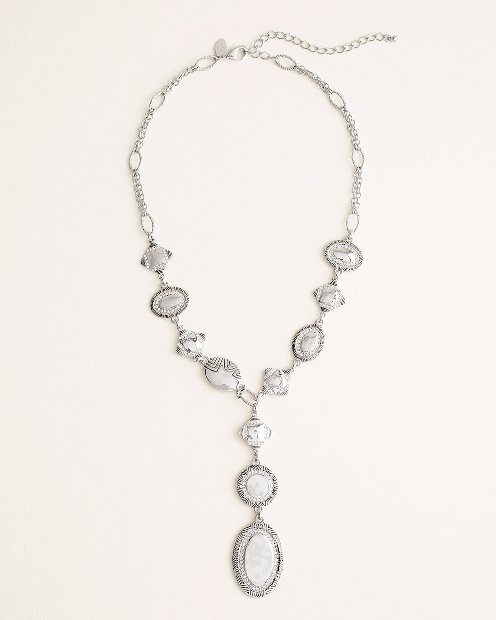 Reversible Silvertone Etched Pave Y-Necklace
