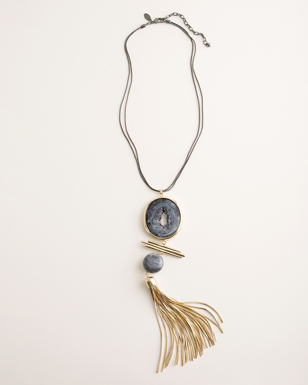 Gray Circlet Tassel-Pendant Necklace
