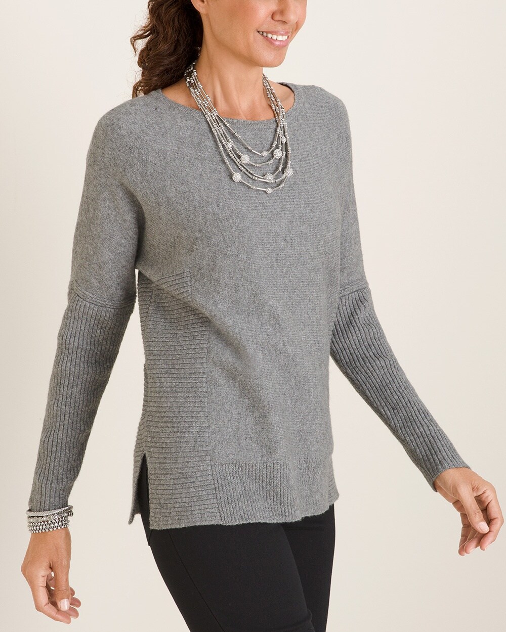 Rib-Detail Pullover Sweater
