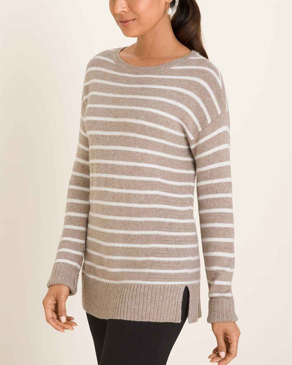 Striped Rib-Detail Pullover Sweater