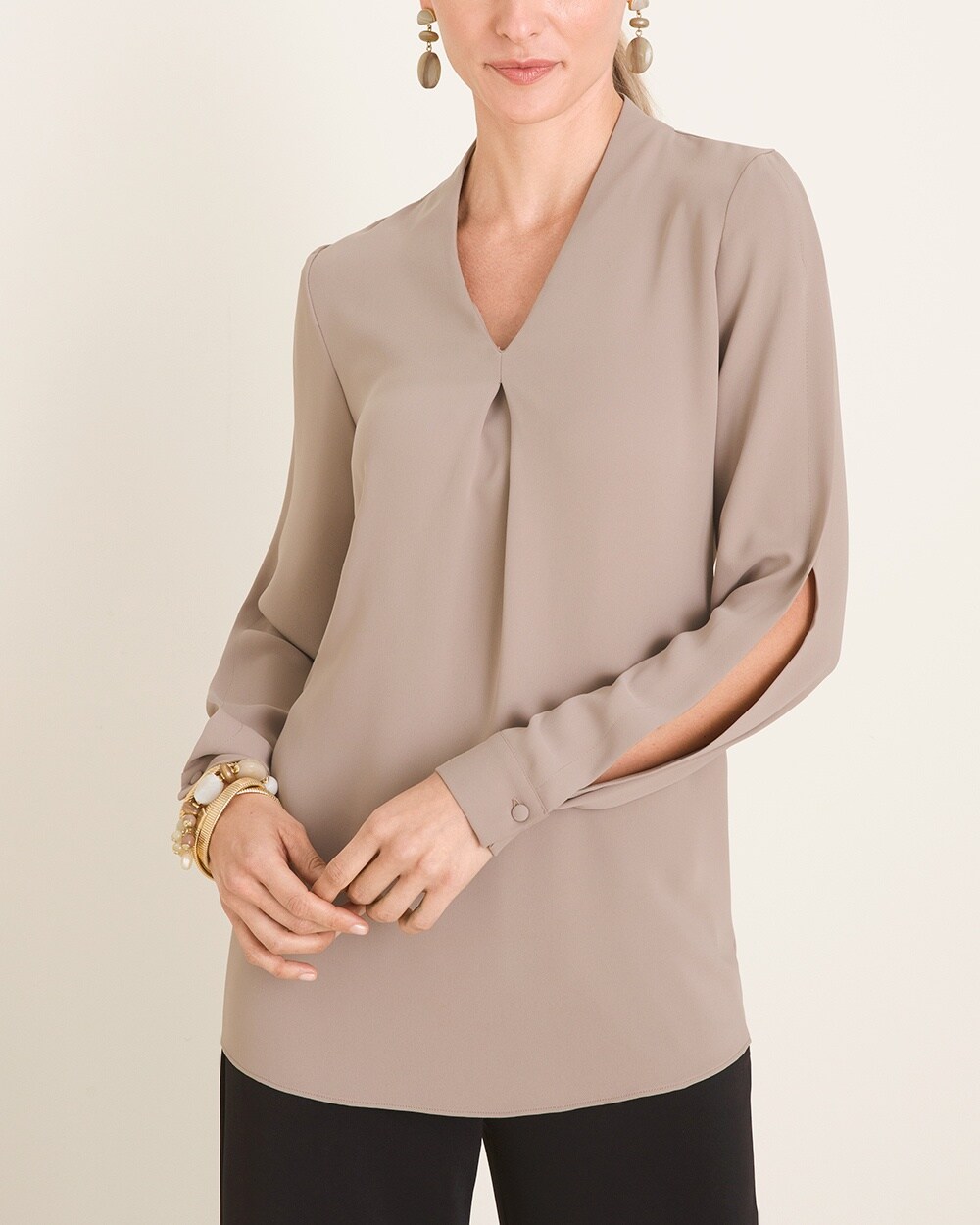 Pleated V-Neck Pullover