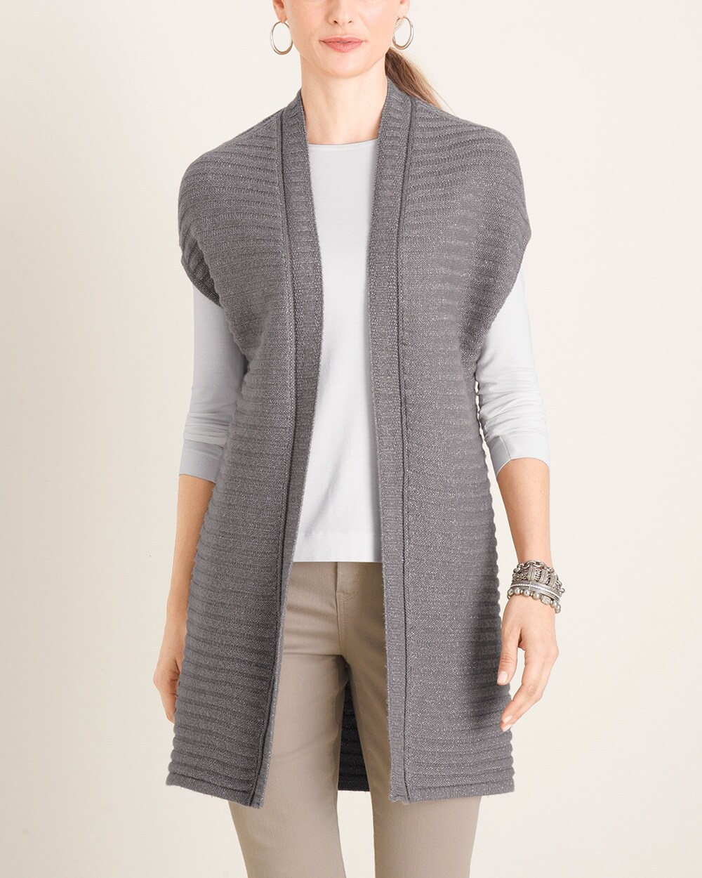 Shimmer Rib-Detail Sweater Vest