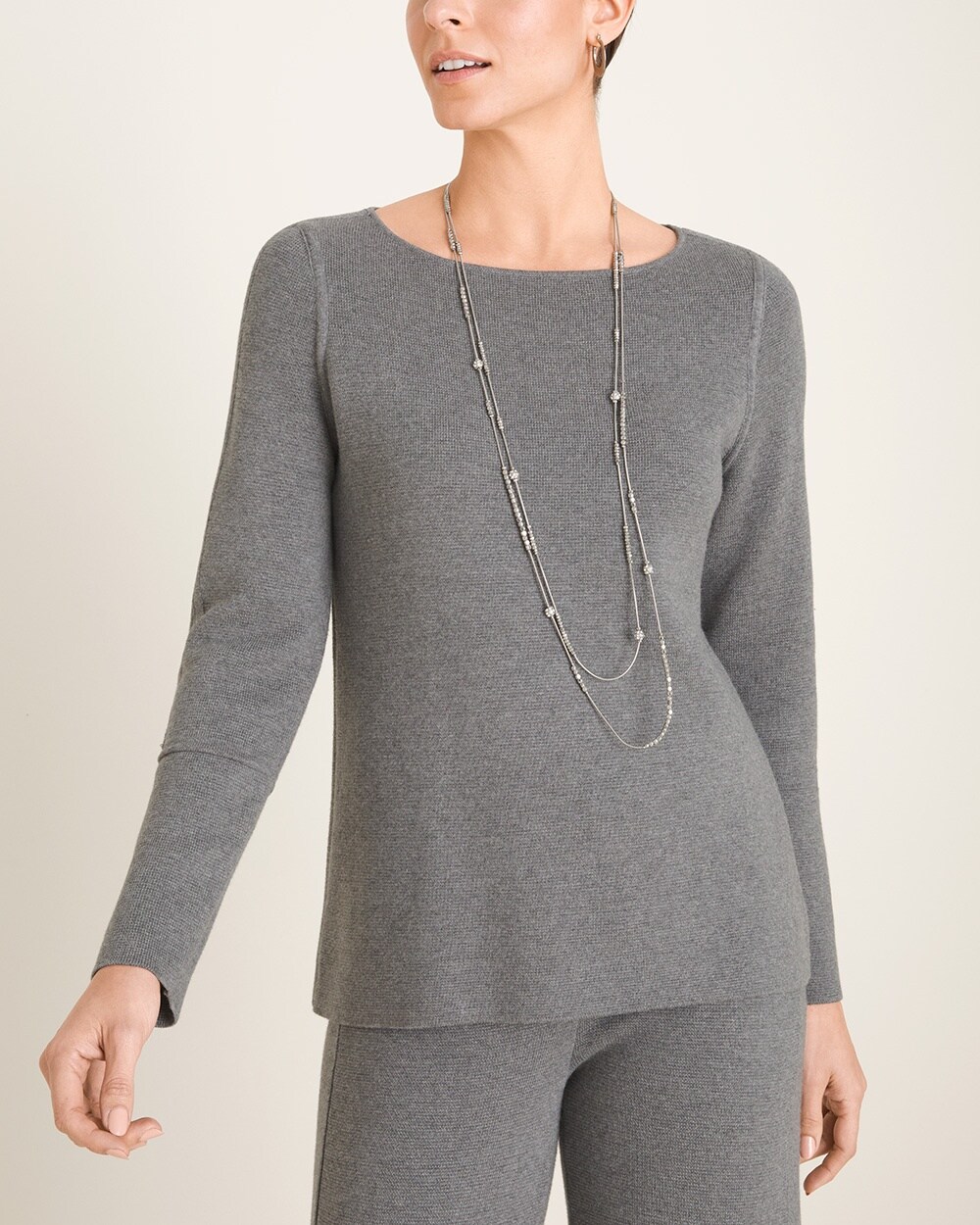 Zenergy Cotton-Cashmere Blend Gray Milano-Trim Sweater