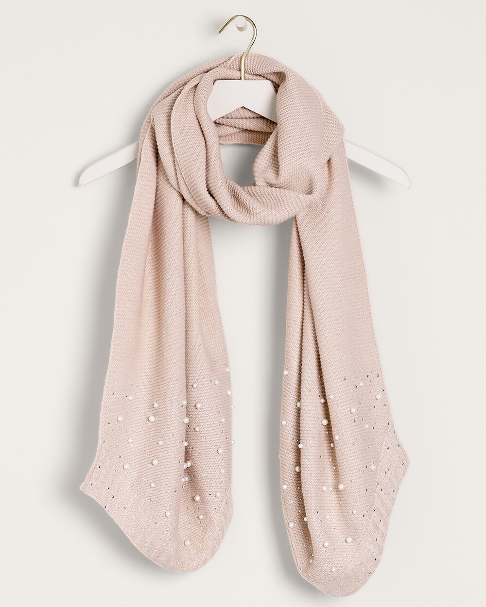 Faux-Pearl Embellished Oblong Scarf