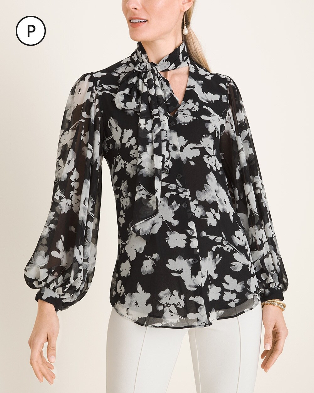 Petite Abstract Floral Bow Shirt