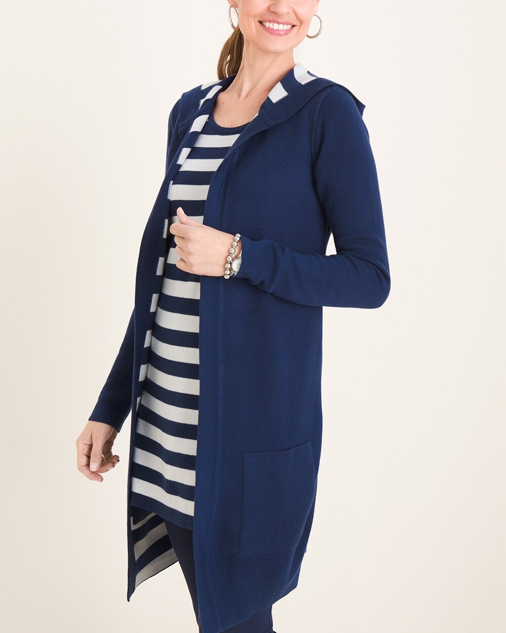Zenergy Reversible Navy Striped to Solid Cardigan