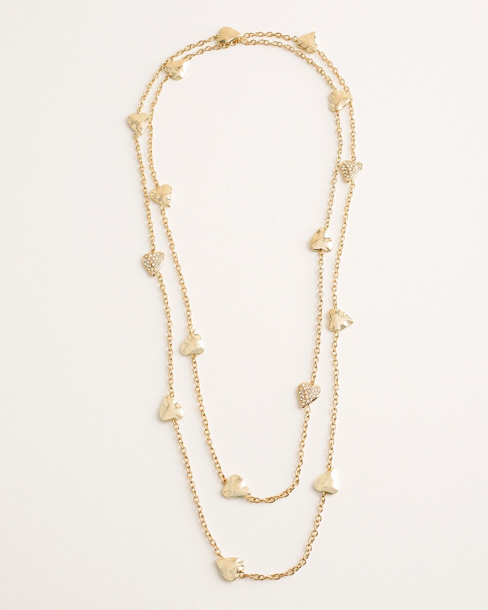 Long Goldtone Pave Heart Single-Strand Necklace