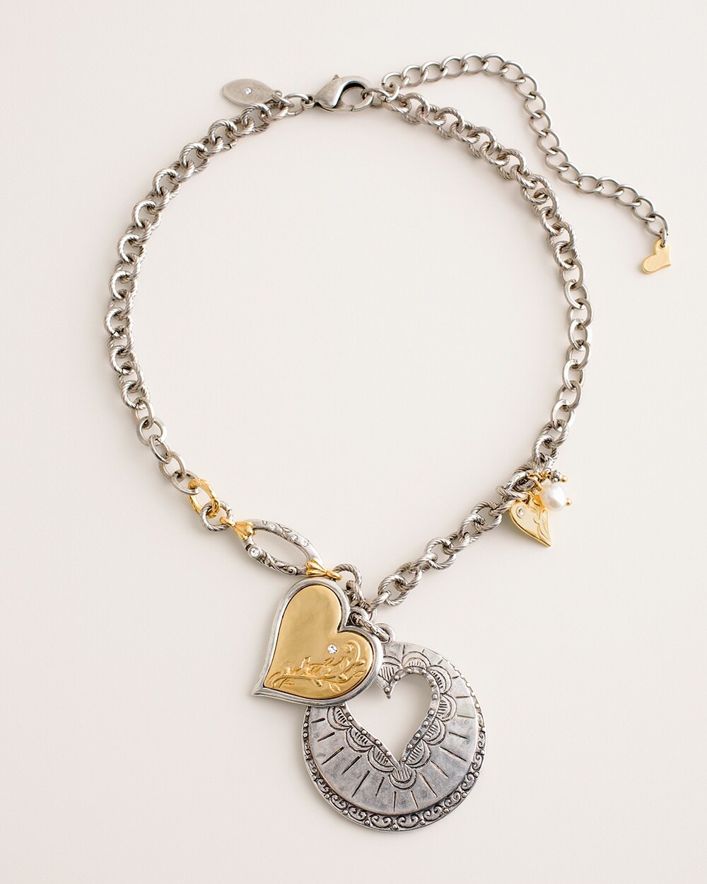 Short Mixed-Metal Heart Pendant Necklace