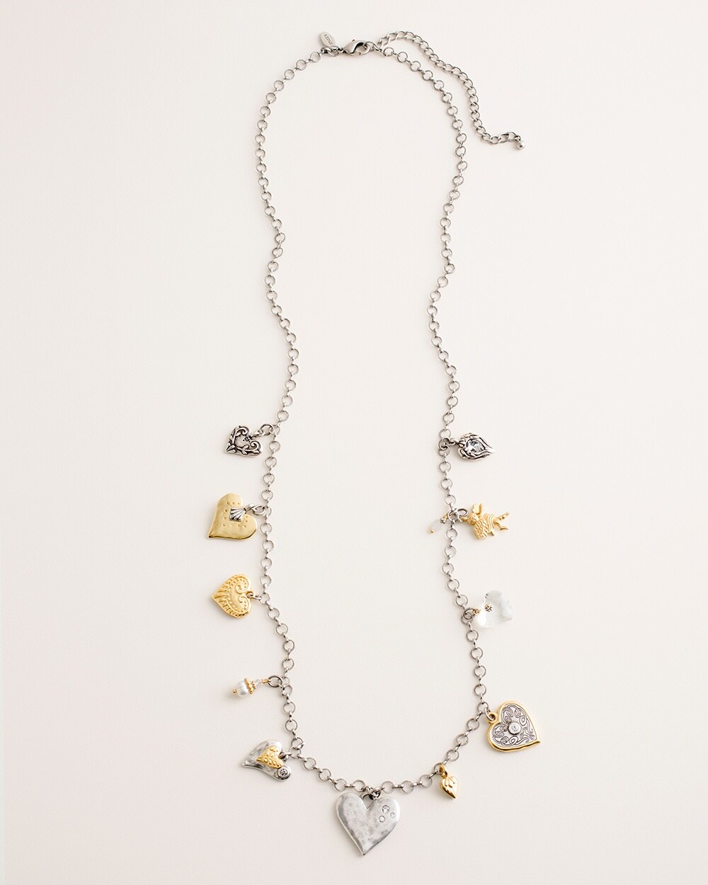 Long Mixed-Metal Heart Charm Necklace