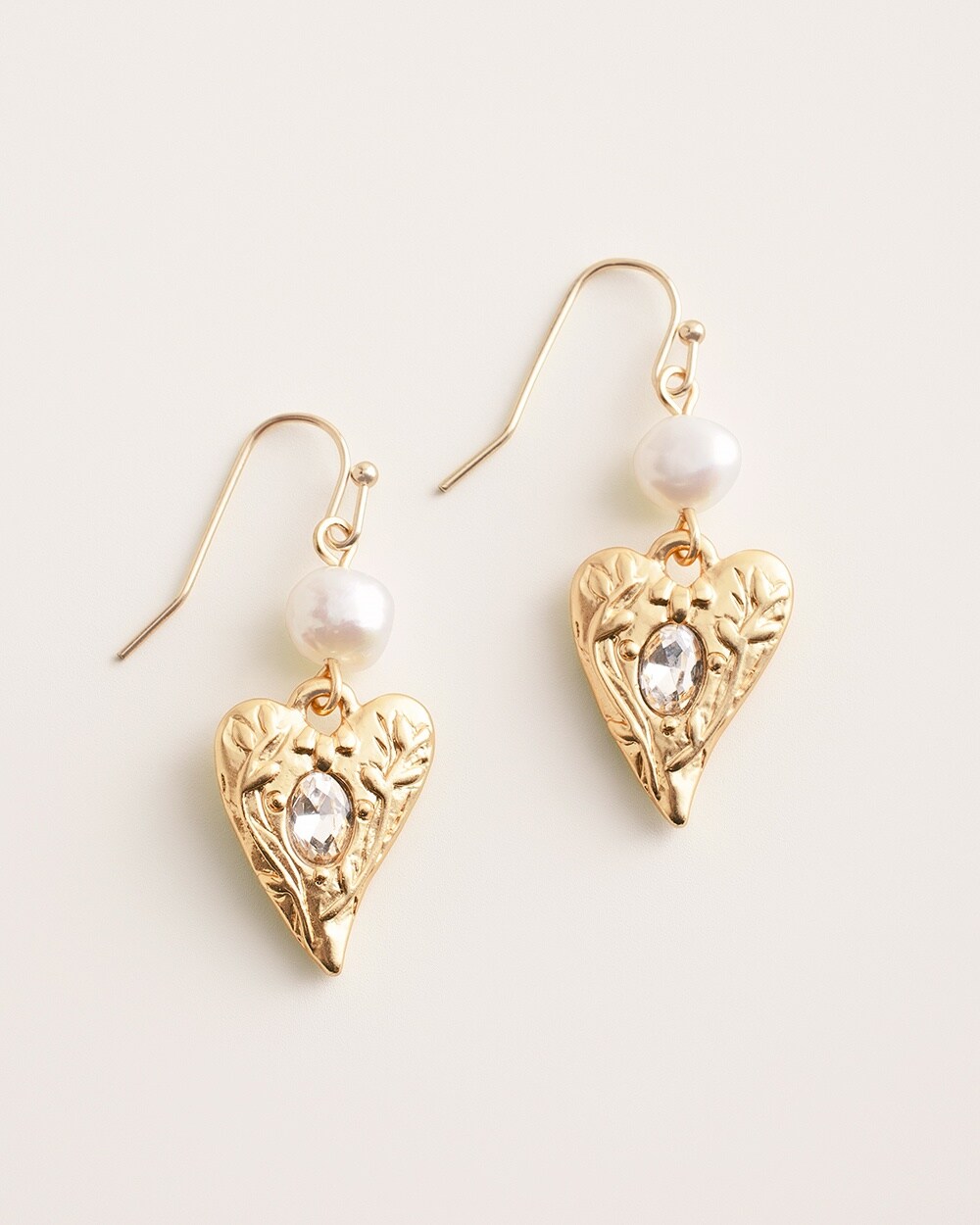 Goldtone Pave Heart Drop Earrings