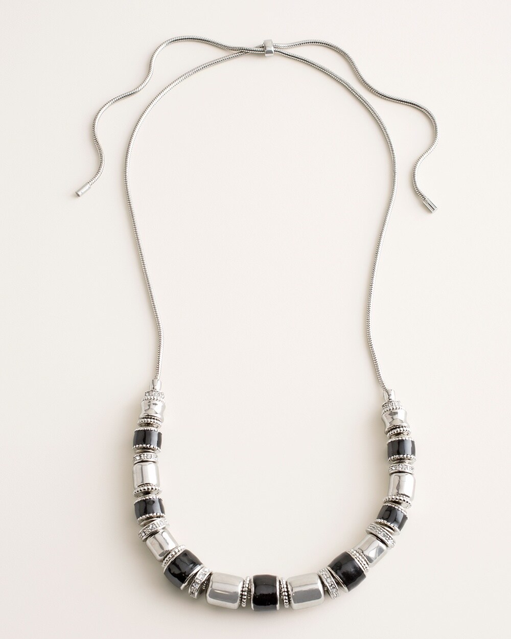 Convertible Black and Silvertone Sparkle Single-Strand Necklace
